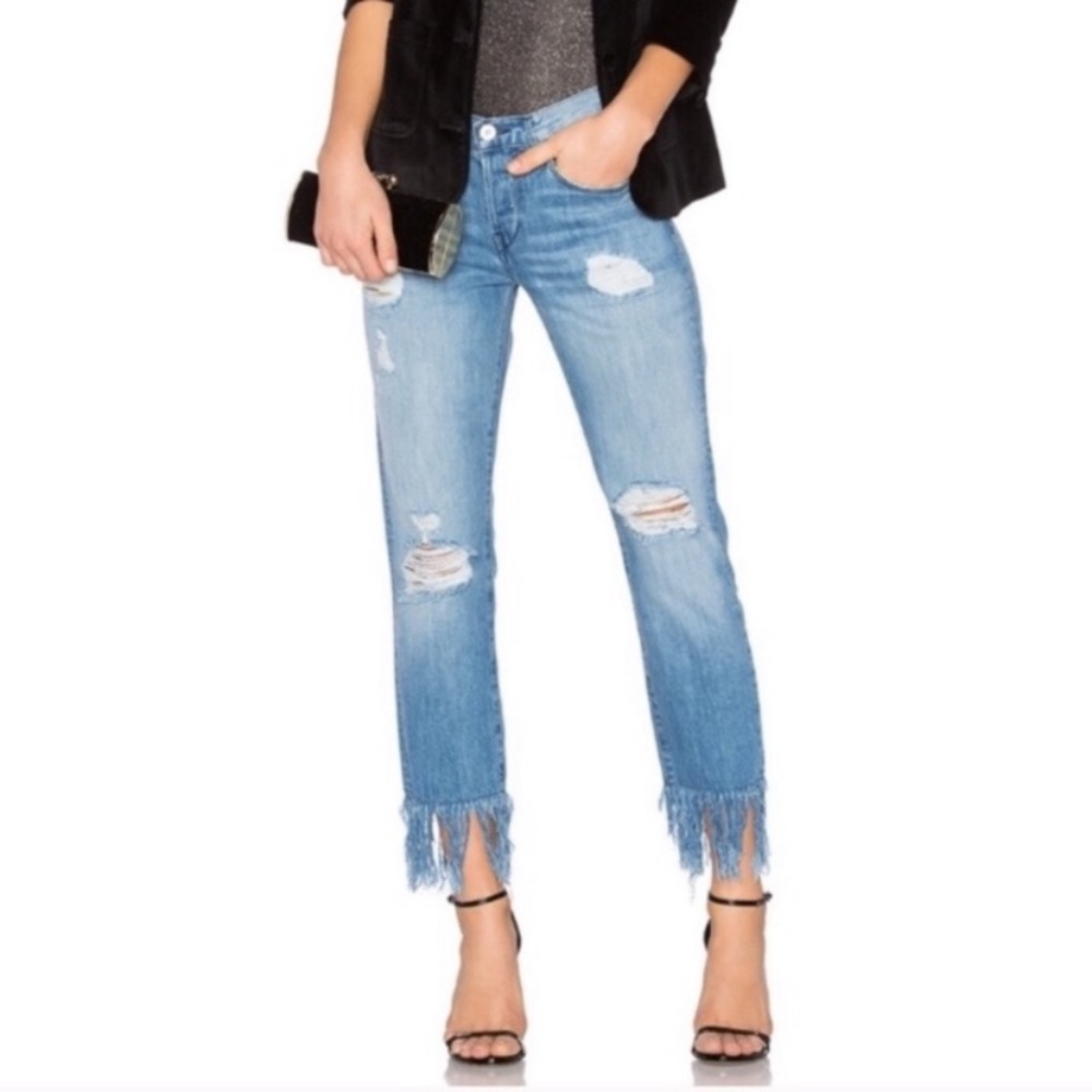3x1 Mazzy Distressed fringe boyfriend jeans frayed